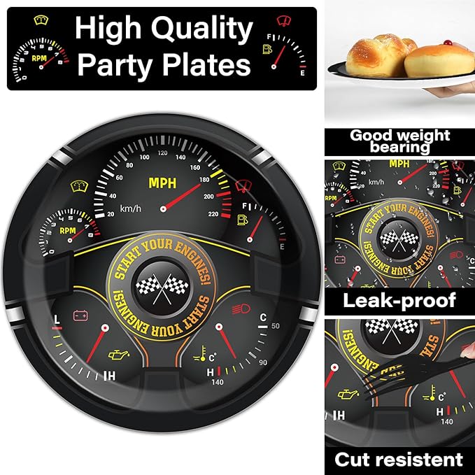 96Pcs Race Car Party Plates and Napkins for Baby Shower Birthday Decorations Supplies Racing Themed Paper Dessert Plates Start Your Engines Tableware Set for Kids Boys 24 Guests Party Decorations