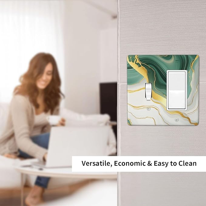 Outlet Covers Turquoise Marble Texture Golden Lines 1 Toggle 1 Rocker Combination Decorative Wall Plate Electrical Switch Plates Light Switch Cover Plate For Bed Room Bathroom Decor