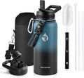 RAYMYLO Insulated Water Bottle 32 oz, Triple Wall Vacuum Stainless Steel (Cold for 24Hrs, Hot for 12Hrs), Leak Proof & Non-BPA, Modern Water Flask Jug with Paracord Handle & Straw Spout Lids