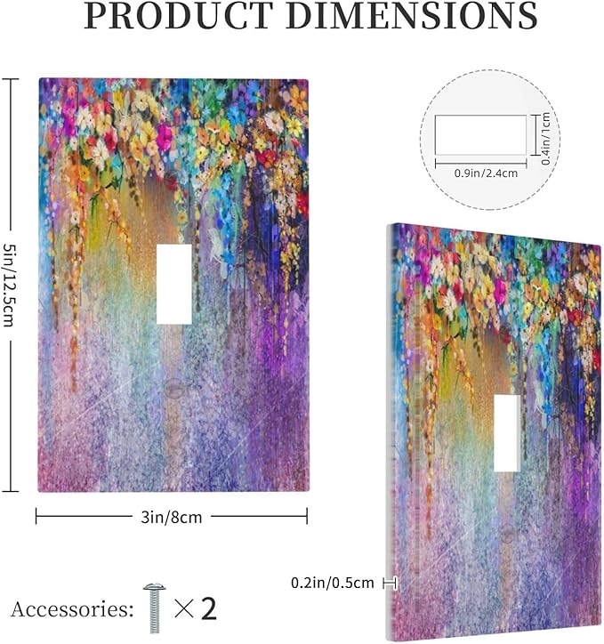 Colorful Floral Watercolor Flower 1 Gang Light Switch Cover Decorative Purple Single Toggle Wall Plate Switchcovers Electrical Switchplate Home Decor for Farmhouse Living Room Bedroom Decorate