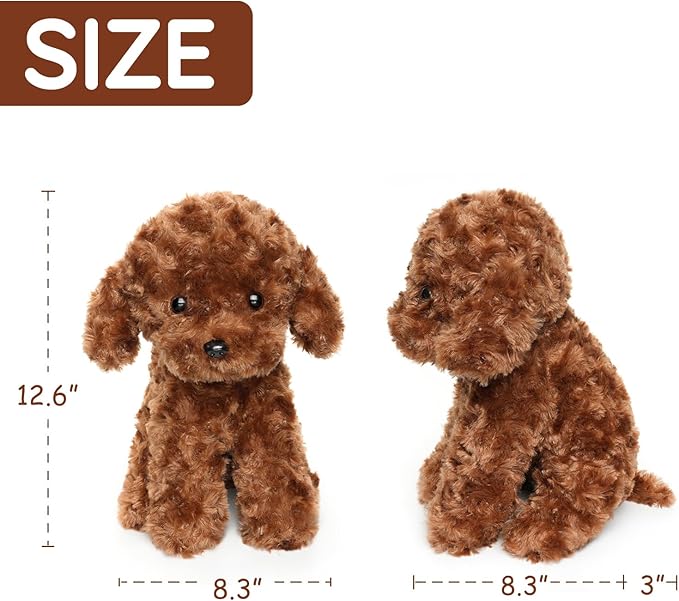 WEIGEDU Adorable Labradoodle Plush Toy Fluffy Red Brown Poodle Stuffed Animal Dog Puppy, 12.6" - Perfect for Kids, Babies, Birthday, Nursery