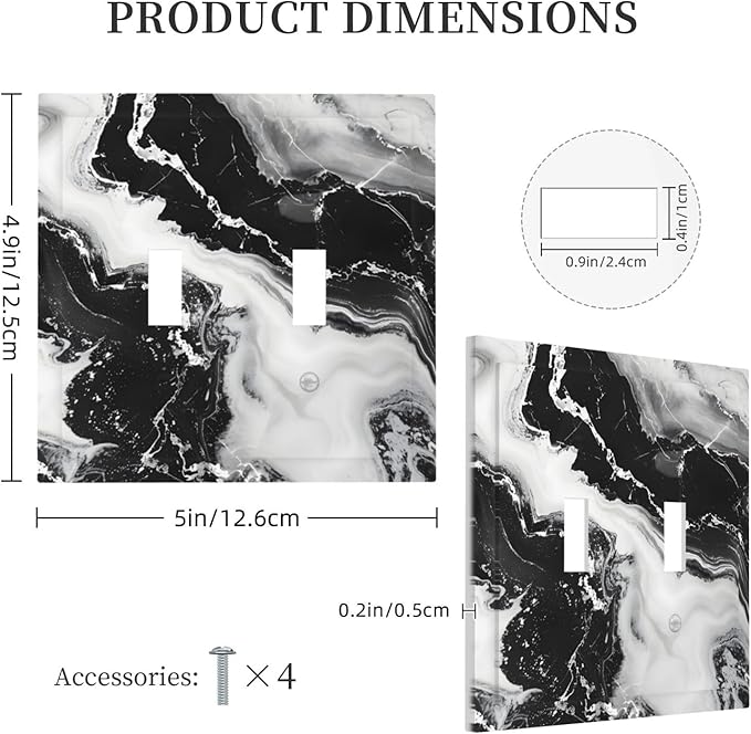Ink Painting Marble Black White Abstract Luxurious Print Decorative Switch Plates 2 Gang Double Toggle Outlet Light Switch Cover Wall Plate Electrical Faceplate for Kitchen Office Decor
