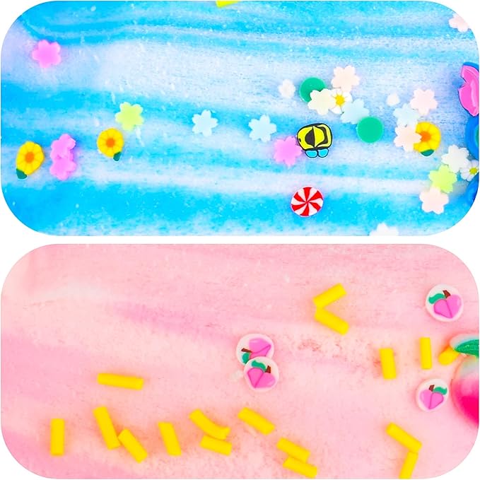 2 Pack Cloud Slime Kit with Blue Cake and Pink Charms, Scented DIY Slime Supplies for Girls and Boys, Stress Relief Toy for Kids Education, Party Favor, Gift and Birthday