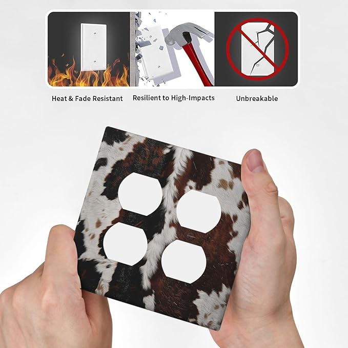 Cowhide Print Abstract Animal Fur Rustic Outlet Covers 2 Gang Double Duplex Decorative Light Switch Covers Electrical Wallplates Socket Faceplate for Farmhouse Home Decor