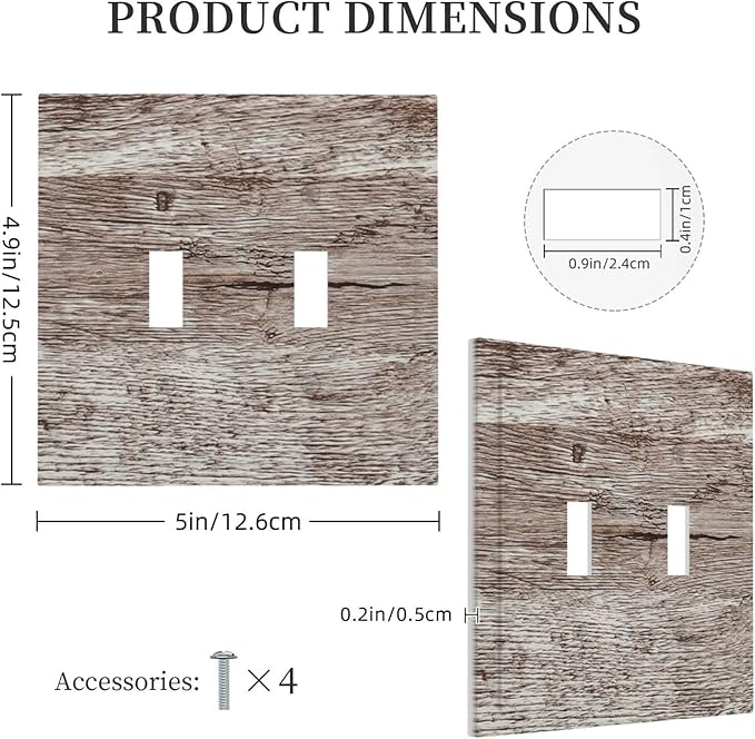 Light Switch Cover Plate Rustic Dark Grey Wood Plank Vintage Texture 2 Gang Double Switch Plate Covers Toggle Wallplate Decorative Outlet Covers Electrical Switchplate for Farmhouse Home