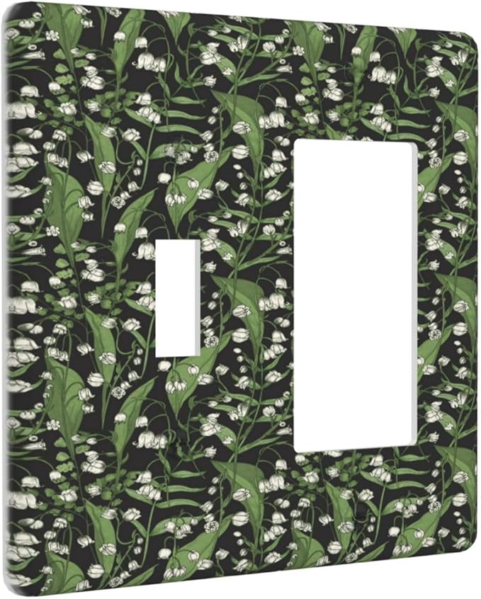 Boho Floral Green Leaves White Flowers Outlet Covers 1 Toggle 1 Rocker Combination Decorative Wall Plate Electrical Switch Plates Light Switch Cover Plate for Farmhouse Bed Room Decor