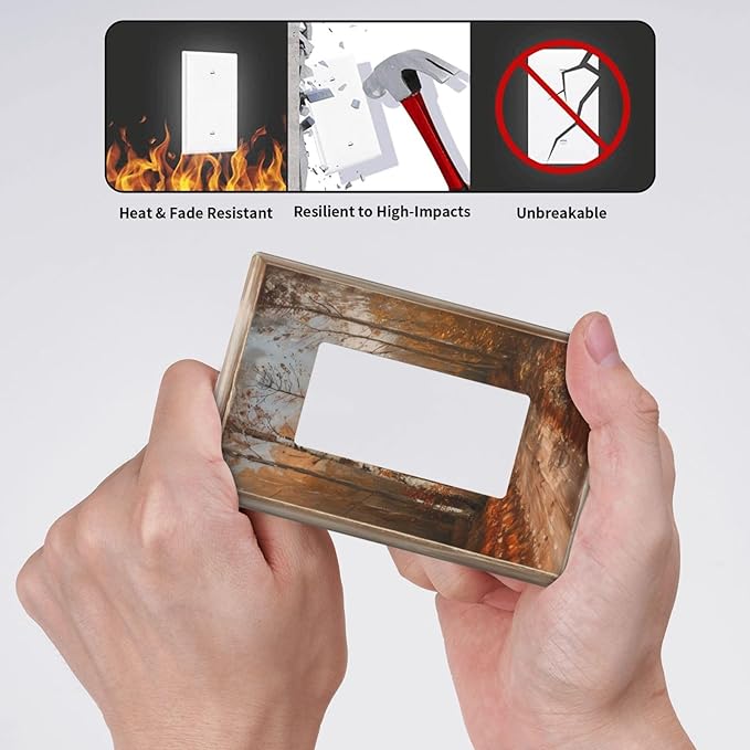 Decorative Art Light Switch Covers Maple Path 1 Gang Rocker Wall Plate Switchplate Electrical Faceplate for Home Decor