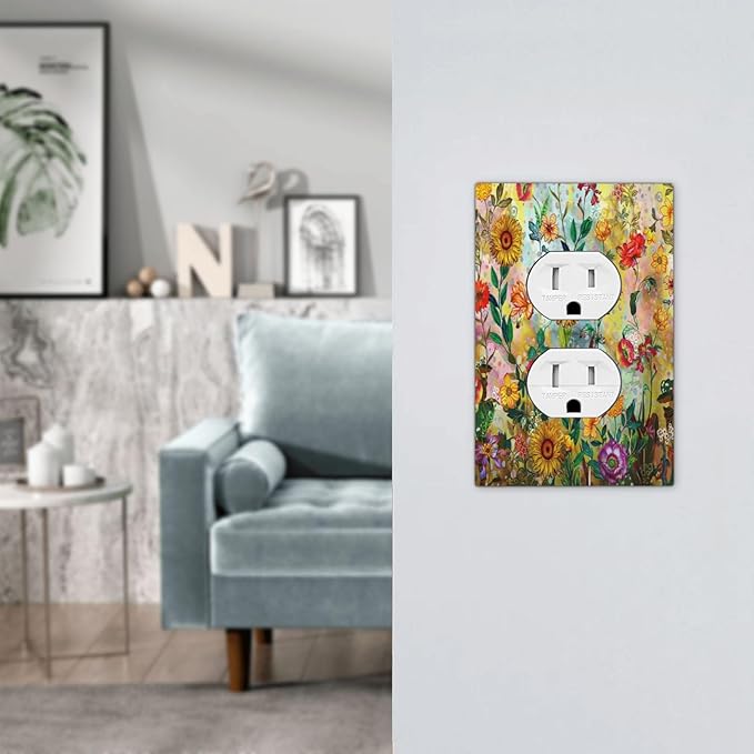 Fall Colorful Sunflower Floral 1 Gang Wall Plate Single Duplex Outlet Cover Receptacle Decorative Light Switch Cover Plate Electrical Faceplate Socket for Bedroom Bathroom Kitchen Decor