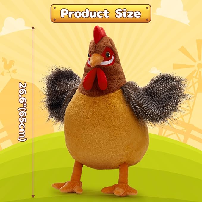 BENINY Giant Chicken Stuffed Animal, Realistic Jumbo Hen Plush Toy, 25.5" Cute Stuffed Rooster for Kids Girls Boys on Easter Christmas Birthday, Soft Farm Stuffed Animals Gift