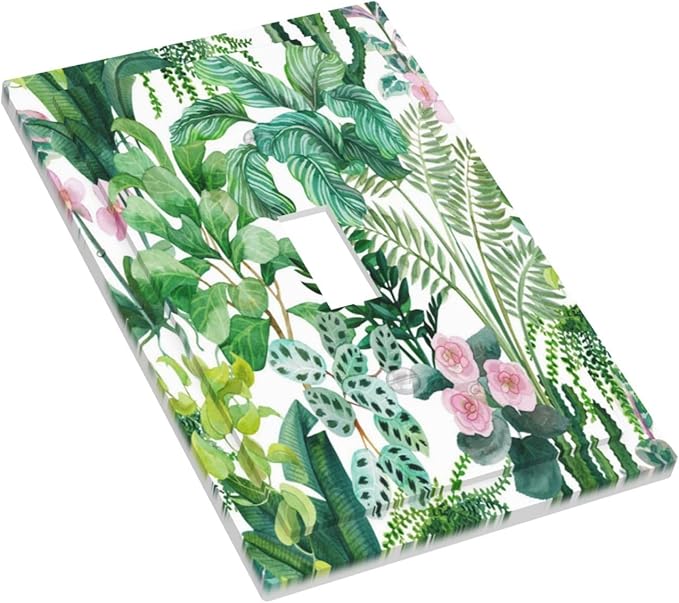 Tropical Palm Leaves Green Jungle Botanical Floral Flowers Decorative Light Switch Cover 1 Gang Single Toggle Device Electrical Faceplate Switchplates Decorator Outlet Wall Plate for Bedroom Home