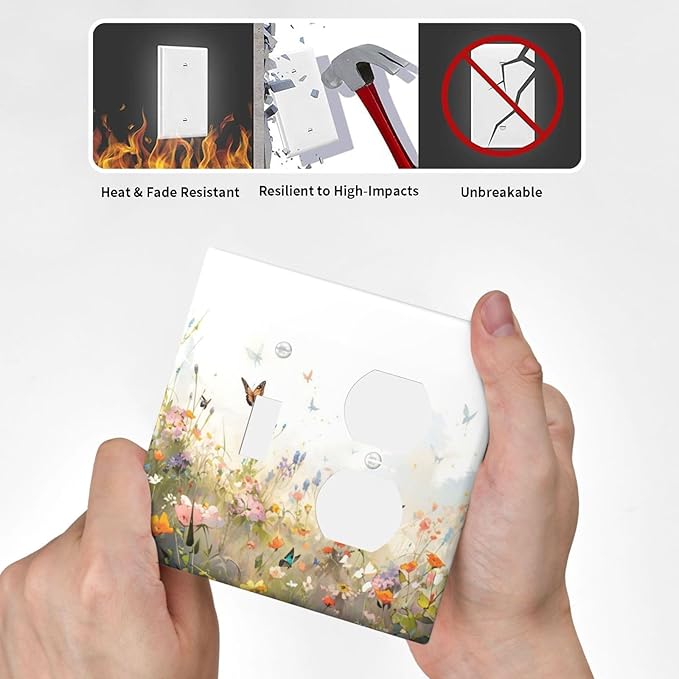 Wildflowers Watercolor Floral Colorful Butterfly Wallplates 1 Toggle 1 Duplex Switch Plate Electrical GFCI Faceplate Decorative Light Switch Covers for Farmhouse Bed Room Decor