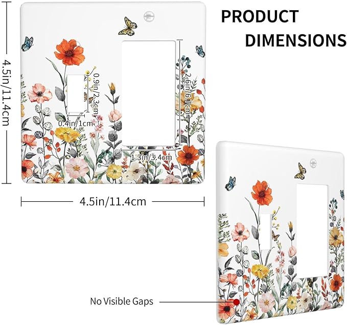 Colorful Butterfly Blossom Flower Floral 2 Gang Single Toggle/Decorator Combination Light Switch Cover Decorative Combo 1-Toggle/1-GFCI/Rocker Wall Plate Cover