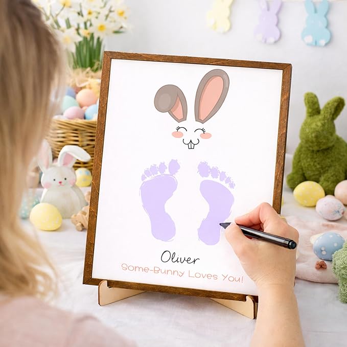 Easter Bunny Footprints, Baby First Easter, Newborn Footprint Kit, Baby Keepsake, Some-Bunny Loves You, Framed Gift for New Mom, Nursery Decor, Infant Memory DIY Footprint Art Display