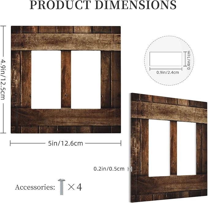 Brown Wooden Barn Door Old Wood Print Decorative Outlet Covers 2 Gang Double GFCI Rocker Electrical Wall Panels Light Switch Cover Plate for Farmhouse Home Decor