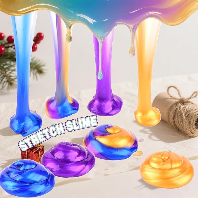 Galaxy Slime 24 Pack – Blue, Gold & Purple Slime Party Favors, Non-Sticky, Valentines Slime Kit for Classroom Prizes, Christmas Stocking Stuffers, Goodie Bag Stuffers,Easter Basket Stuffers for Kids