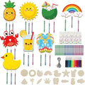 gisgfim 16 Pack Beach Wind Chime Crafts Kits for Kids Make Your Own Luau Hawaii Beach Fruit Wind Chime Wooden DIY Arts and Crafts for Summer Party School Classroom Decoration Supplies Birthday Favors
