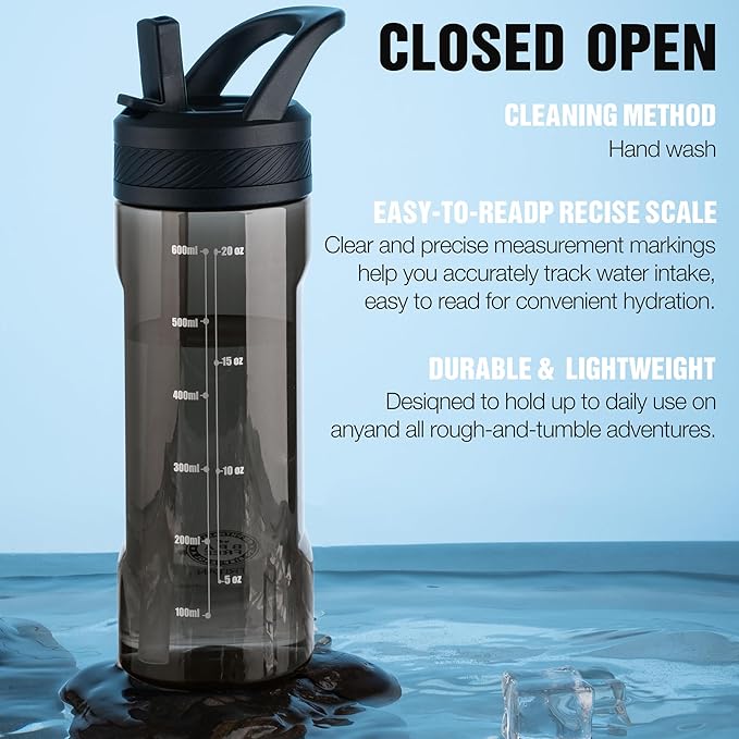 OLDLEY 20 kids Water Bottle with Straw,Tritan BPA-Free,Leak-Proof Design for Travel, Home, School, (Black)