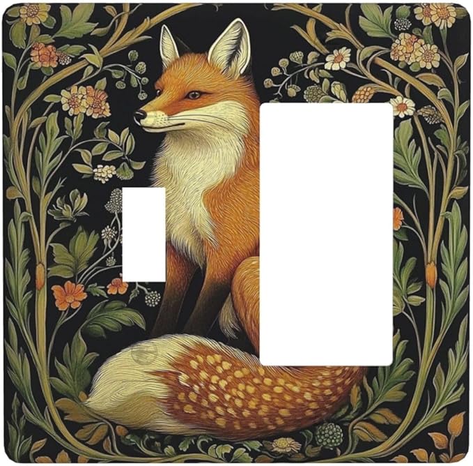Fox Morris Plants Flowers Vine Colorful Floral Outlet Covers 1 Toggle 1 Rocker Combination Decorative Wall Plate Electrical Switch Plates Light Switch Cover Plate For Bed Room Living Room Decor
