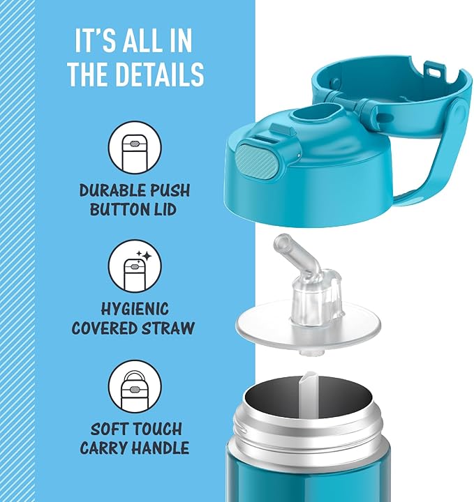 THERMOS FUNTAINER Water Bottle with Straw - 12 Ounce - Kids Stainless Steel Vacuum Insulated Water Bottle with Lid,Teal,(Pack of 6)
