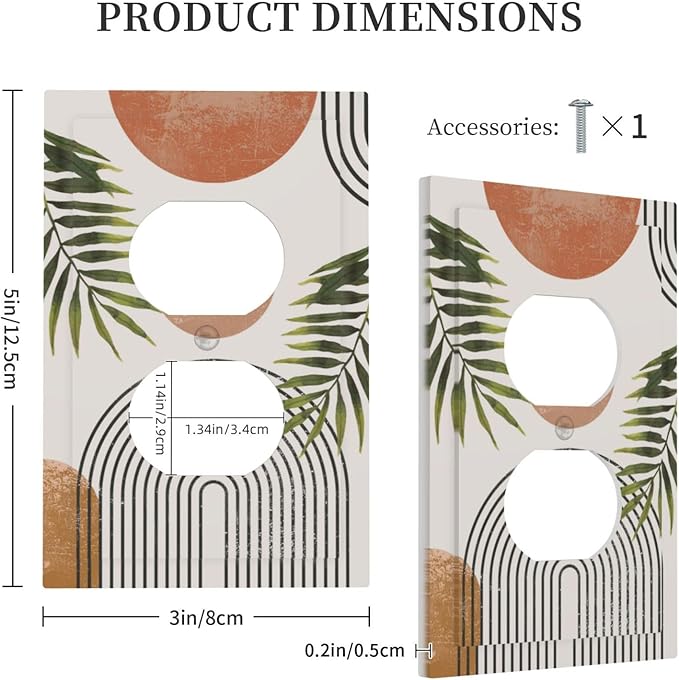 Beautiful Boho Mid Century Large Archs Sun Leaves Plants Outlet Covers 1 Gang Duplex Light Switch Cover Decorative Switch Plates Electrical Receptacle Faceplate Wall Plate for Bedroom Living Room Home