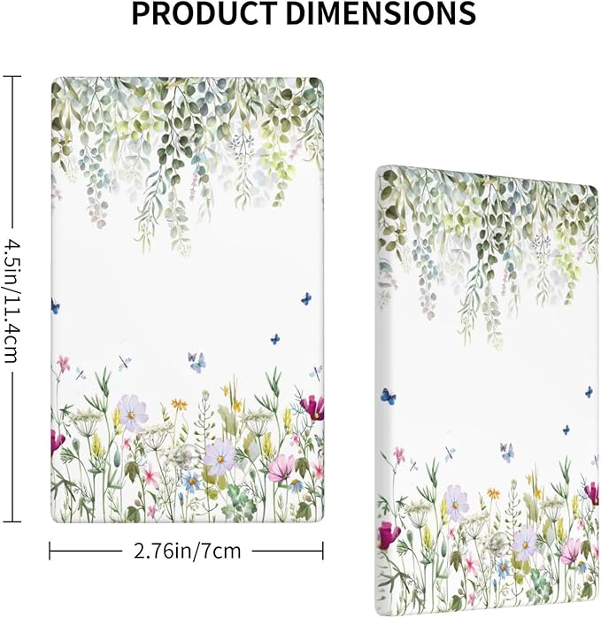 Green Floral Leaves Light Switch Cover Decorative Wild Flower Single Blank Wall Plate Electrical Switchplate Faceplate for Bathroom Kitchen Bedroom