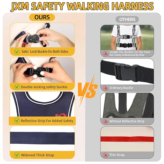 Safety Walking Harness for Big Kids 6-12, Anti-Elopement Vest Harness for Autism Special Needs ADHD, Reflective Leash with Handle for Autistic, Active Children, Adjustable Tether for Travel and Crowds