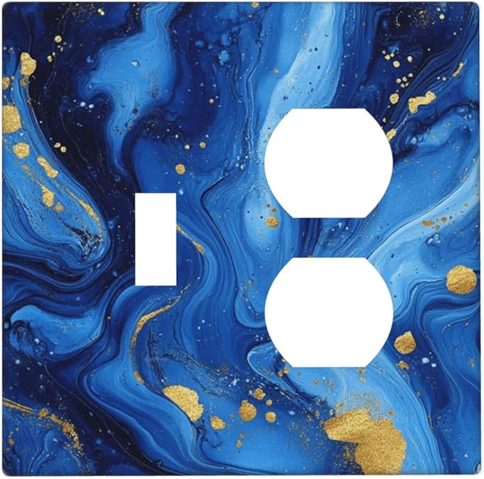 Light Switch Cover Plate Navy Blue Gold Marble Abstract Luxury 2 Gang Outlet Covers 1 Toggle 1 Duplex Socket Cover Wallplates Electrical Switch Plate Covers for Bathroom Home Decor