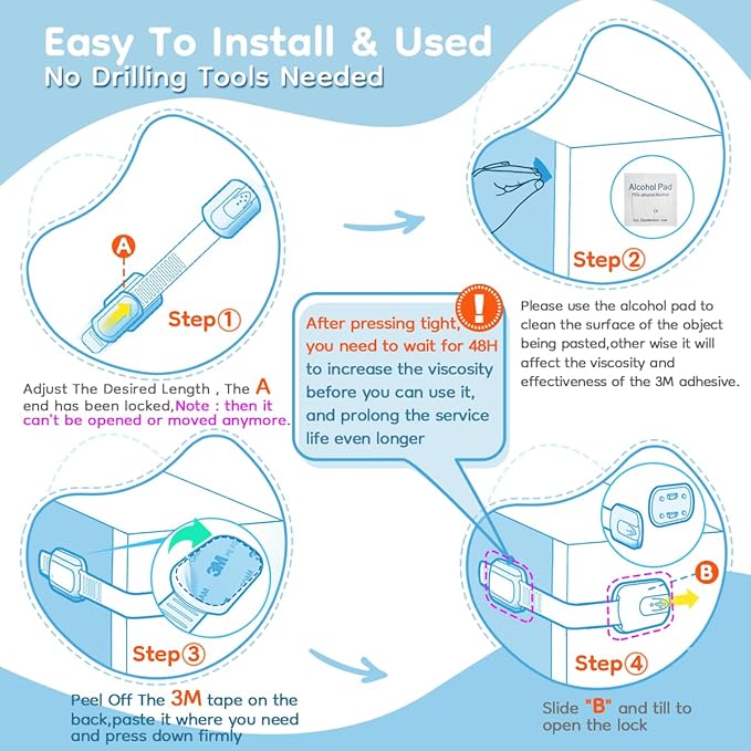 24-Pack Cabinet Locks Baby Proofing - Syican Child Proof Drawer Locks, Multi-Purpose for Drawers, Fridge, Toilet Seat, Trash Can, Ideal Stocking Stuffers, White