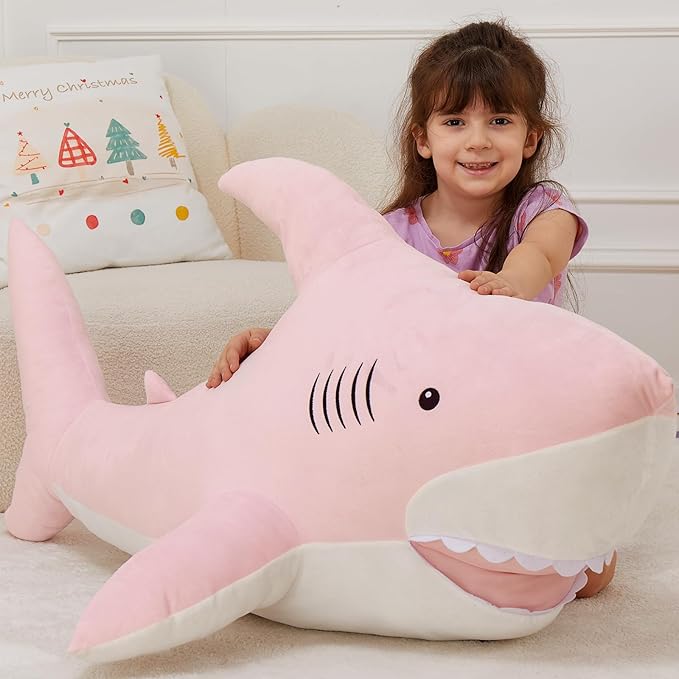 MorisMos 51inch Giant Shark Stuffed Animal, Large Shark Plush Toy Pillow Gift for Kids, Girlfriend, Pink