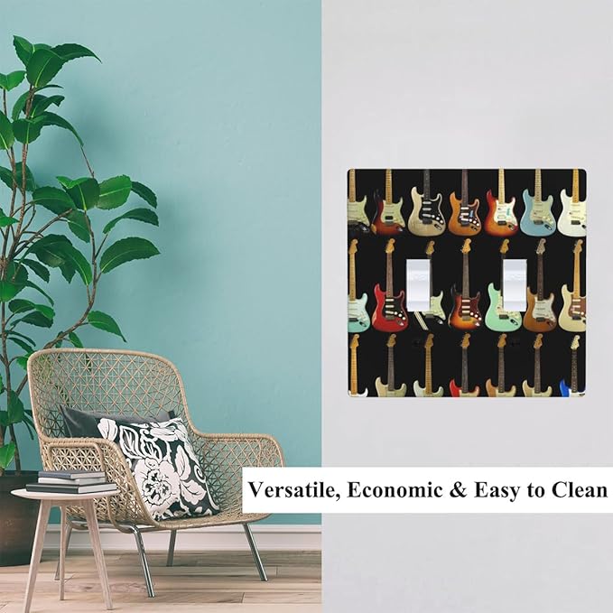 Modern Guitar Double Toggle Light Switch Cover Music Rock And Roll Guitar Musical 2 Gang Wall Plate Decorative Faceplate Electrical Switchplate Bathroom Bedroom