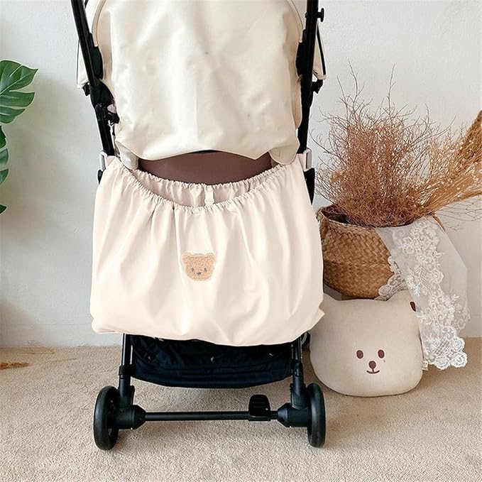 Universal Stroller Organizer, Nylon Stroller Storage Bag for Baby Essentials, Large Capacity Stroller Organizer Bag with Hook & Loop, Cargo Bag for Umbrella & Pet Stroller Accessories (Beige)