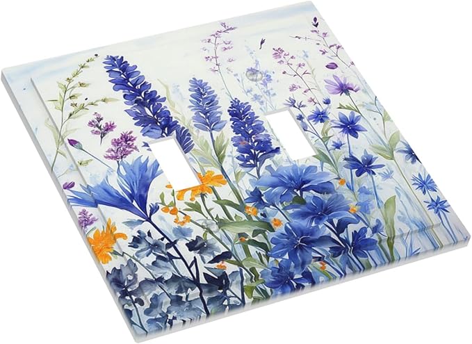 Light Switch Cover Plate Lavender Watercolor Wildflowers Colorful floral 2 Gang Double Toggle Decorative Switch Plates Wall Plates Electrical Faceplate for Bathroom Bedroom Decor