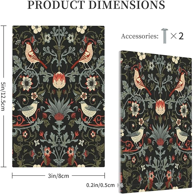 Vintage Birds Berries Mid Century Floral Flower Light Switch Cover Plate 1 Gang No Device Blank Electrical Wall Plates Faceplate Decorative Switch Plate Covers for Bedroom Living Room Decor