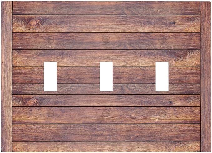 Decorative Switch Plate Cover with Wood Texture Rustic Vertical Planks Brown Design 3 Gang Artistic Wall Plate Unique Triple Toggle Light Switch Covers for Vintage Aesthetic Kitchen/Bedroom
