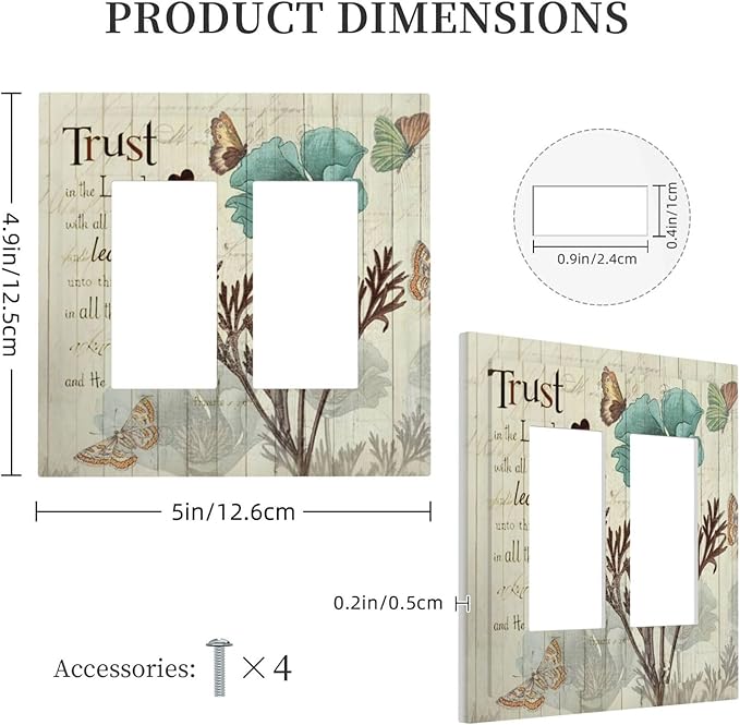 Rustic Elegant Teal Tulip Bible Inspirational Quote Decorative Outlet Covers 2 Gang Double GFCI Rocker Electrical Wall Panels Light Switch Cover Plate for Farmhouse Bedroom Decor