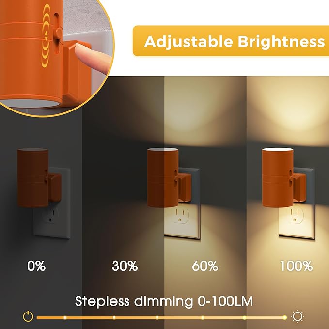 L LOHAS LED Night Light, Modern Night Lights Plug into Wall, 2 Pack Dusk to Dawn Sensor Nightlights, 3000K 0-100LM Adjustable Brightness, Dimmable Night Lights for Hallway Bedroom Stairway