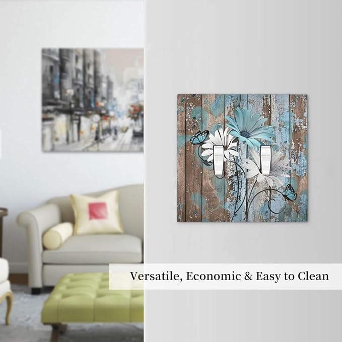 Decorative Switch Plates Rustic Flower Teal Turquoise Daisy Butterfly 2 Gang Double Toggle Outlet Light Switch Cover Wall Plate Electrical Faceplate For Farmhouse Cabin Decor