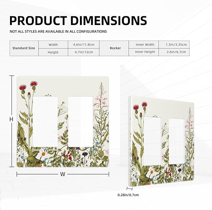 Country Vintage Flowers Floral Wildflower 2 Gang Double GFCI Decorative Decorator Rocker Light Switch Cover Herbs Sage Blossom Dual Device Outlet Switch Face Wallplate Screwless for Socket USB Dimmer