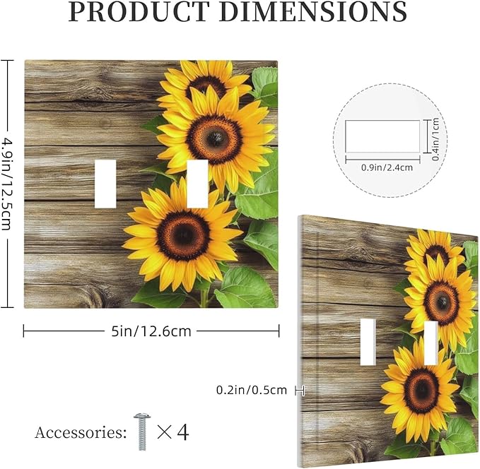 Decorative Switch Plates Sunflowers Rustic Wood 2 Gang Double Toggle Outlet Light Switch Cover Wall Plate Electrical Faceplate For Farmhouse Cabin Decor