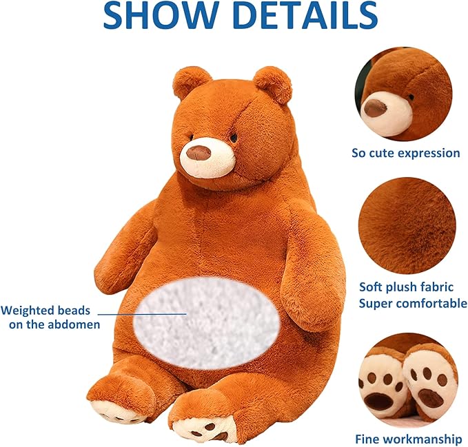 Bear Weighted Stuffed Animals, 17" 3.5 lbs Weighted Bear Plush Toy Large Brown Bear Weighted Plush Animal Pillow Gifts for Boys and Girls