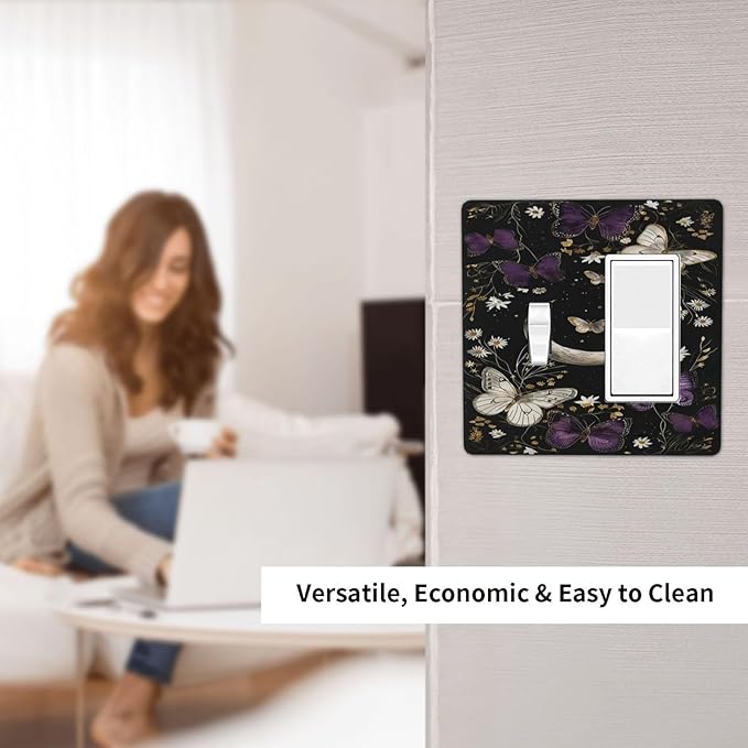 Outlet Covers Boho Crescent Moon Butterfly 1 Toggle 1 Rocker Combo Light Switch Cover Plate Decorative Switch Plate Covers Electrical Wall Plate for Bedroom Home Decor