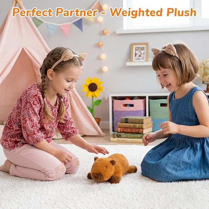 Weighted Capybara Plush,10in 0.8lb Weighted Stuffed Animals Soft Capybara Stuffed Animal,Cute Huggable Small Capybara Weighted Plushie Pillow Toy Gifts for Kids Boys Girls