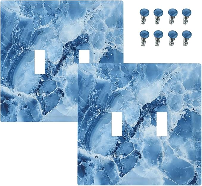 Outlet Covers Blue Marble Abstract Luxury Modern 1 Gang Duplex Light Switch Cover Plate Decorative Wall Plates Electrical Switchplate Receptacle for Bathroom Bedroom Decor（2 Pack）