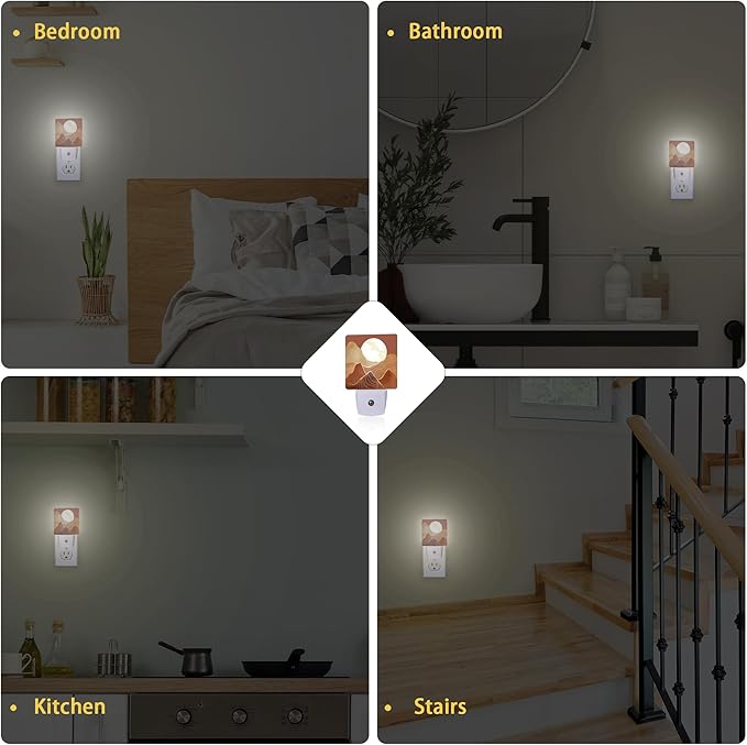 Abstract Mountains Sun Night Light, Plug-in Wall Led Night Lights Decor for Boys Girls Room Decor,Nightlights with Light sensors 0.5W