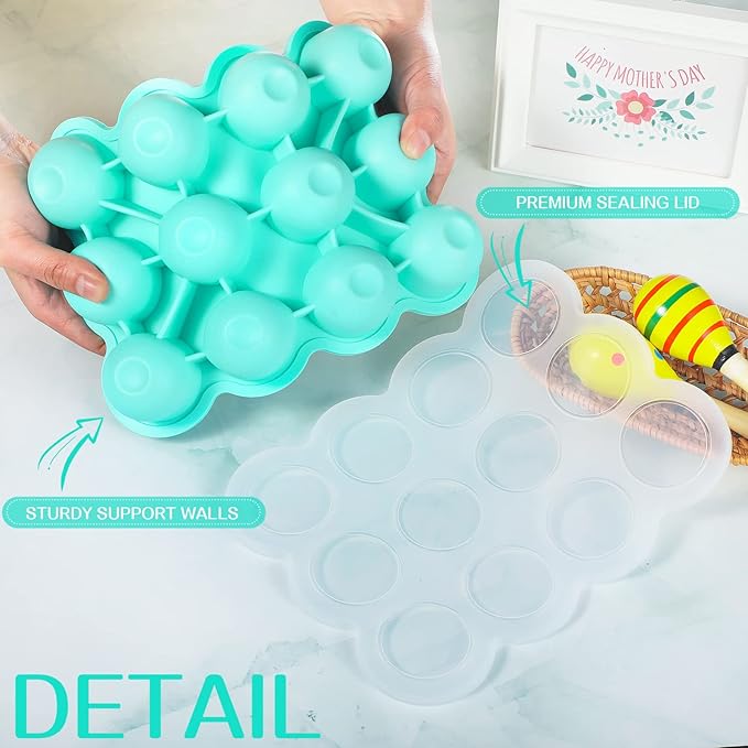 Potchen 3 Pcs Baby Food Storage Container 12 Cup Silicone Baby Food Freezer Tray with Lid Stackable Reusable Silicone Freezer Tray for Vegetable Fruit Puree and Breast Milk(Multicolor)