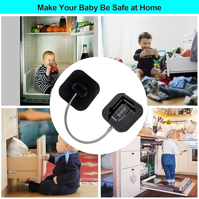 Heavy Duty Refrigerator Lock Cabinet Locks Child Safety Cabinet Locks Combination Fridge Lock for Cabinets Drawers Refrigerator (Black - 2Pack)