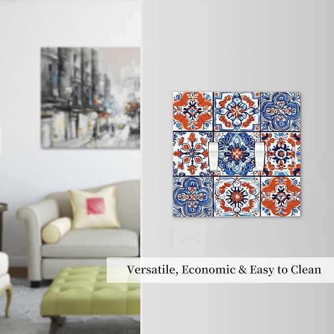 Decorative Switch Plates Colorful Talavera Mexican Tile 2 Gang Double Toggle Outlet Light Switch Cover Wall Plate Electrical Faceplate For Bathroom Kitchen Decor