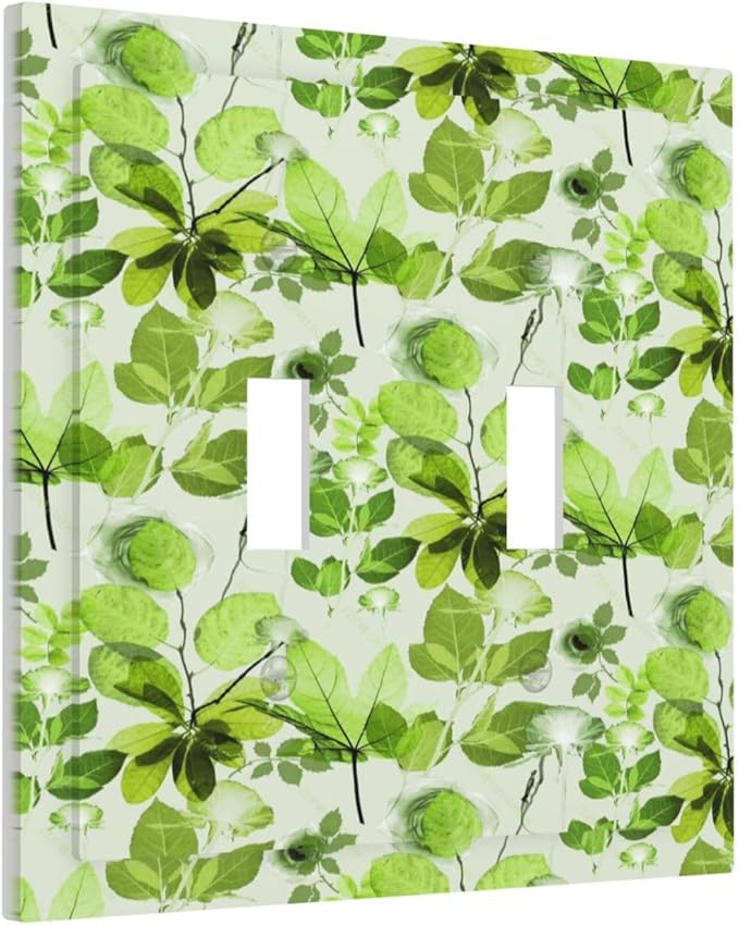 Green Leaves Spring Plant Floral Decorative Switch Plates 2 Gang Double Toggle Outlet Light Switch Cover Wall Plate Electrical Faceplate for Bed Room Living Room Decor