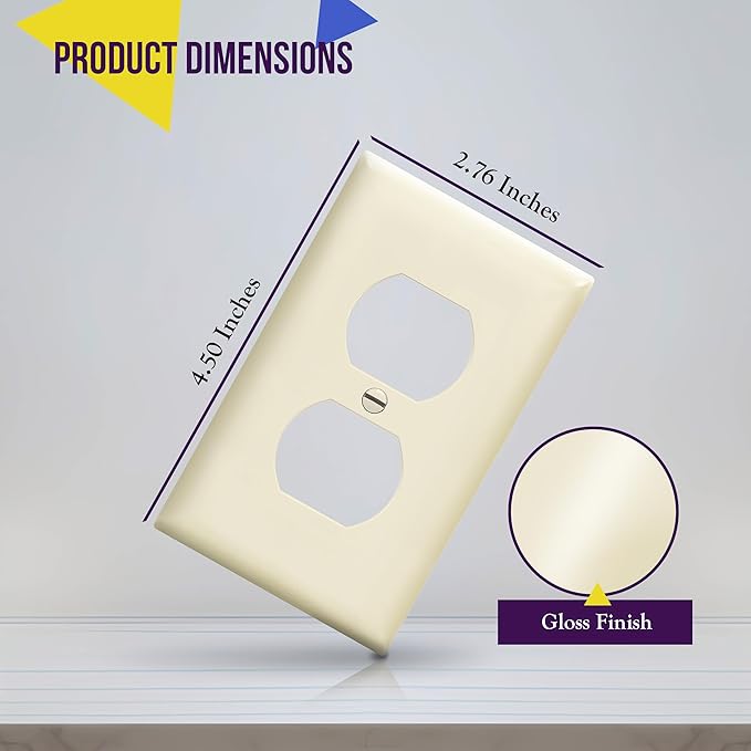 Enerlites 8821-LA Duplex Receptacle Outlet Wall Plate, Standard Size 1-Gang , Polycarbonate Thermoplastic, Light Almond