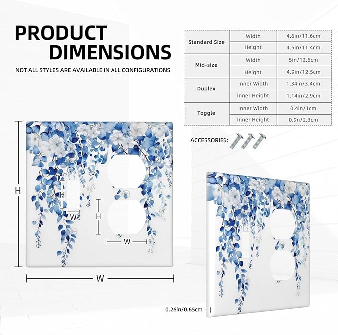 Blue Eucalyptus Leaves Floral Vine Flower Wallplates 1 Toggle 1 Duplex Switch Plate Electrical GFCI Faceplate Decorative Light Switch Covers for Bedroom Living Room Decor